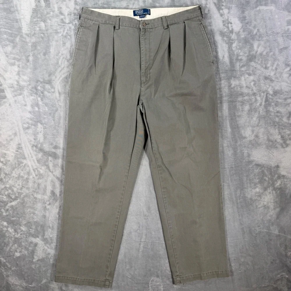 Polo Ralph Lauren Pleated Andrew Chino Pants Men's Size 40x32 Olive Gray